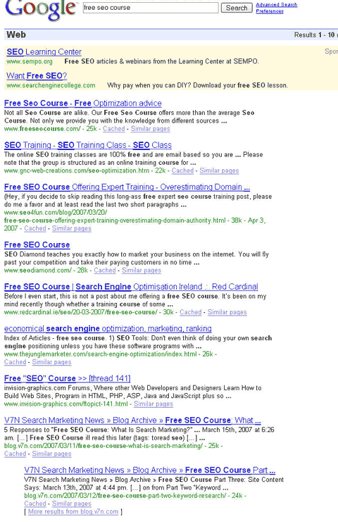 free SEO course SERP
