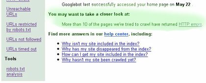 Google Sitempa 404 Summary