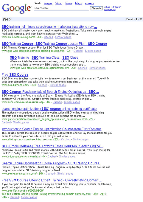 seo course SERP